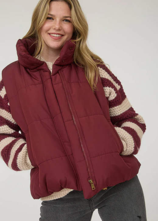Mindy Puffer Vest - Burgundy