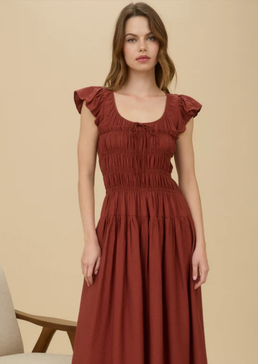 Alanna Ruffle Sleeve Midi Dress