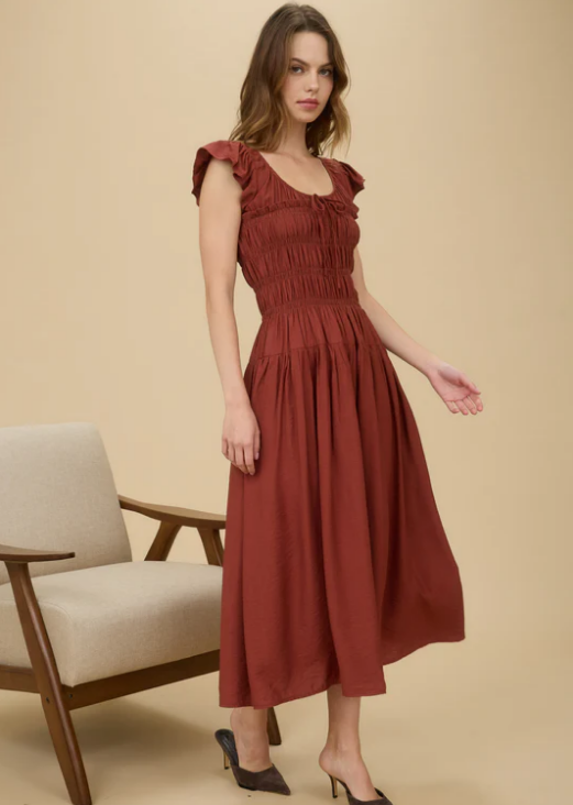 Alanna Ruffle Sleeve Midi Dress