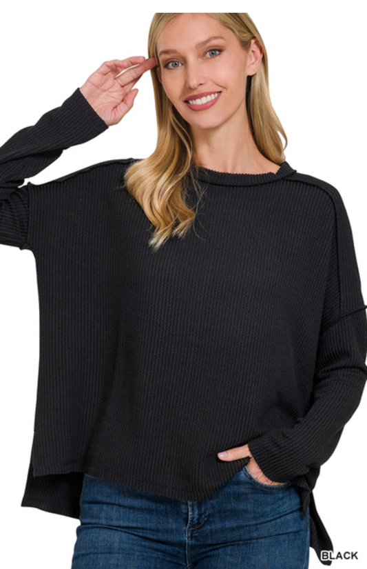 Shantel Ribbed Raw Edge Long Sleeve - Black