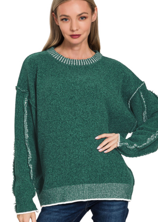 Cindy Exposed Seam Sweater - Hunter Green