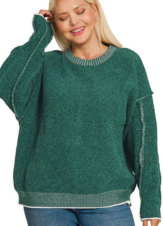 + Cindy Exposed Seam Sweater - Hunter Green