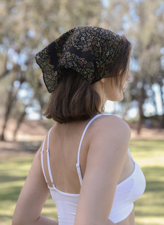 Vintage Floral Bandana- Black