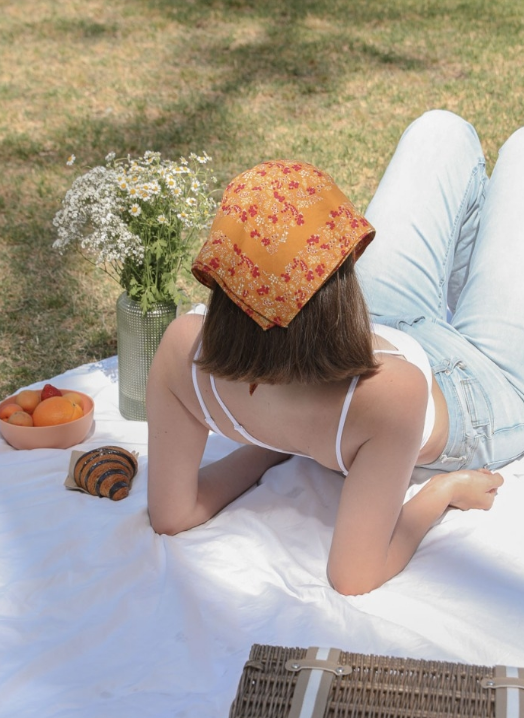 Vintage Floral Bandana- Camel