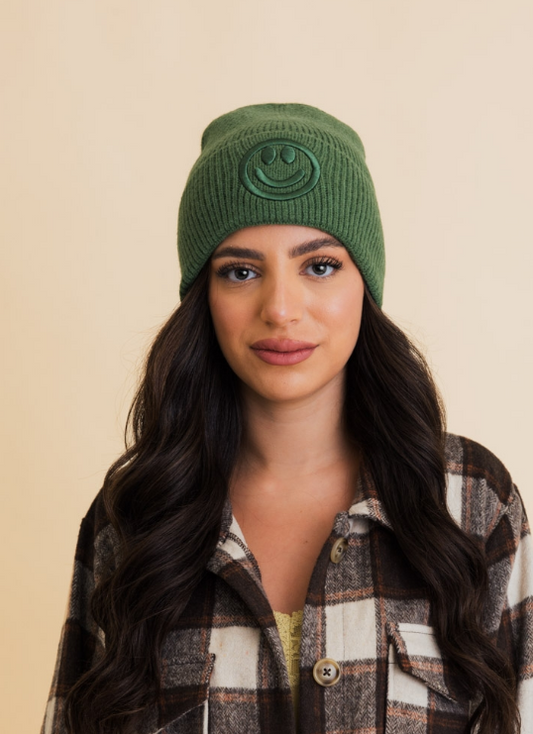 Cheerful Embroidered Knit Beanie-Green