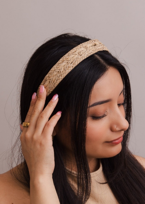 Braided Vegan Leather Headband- Taupe
