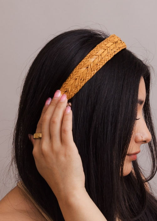 Braided Vegan Leather Headband- Mustard