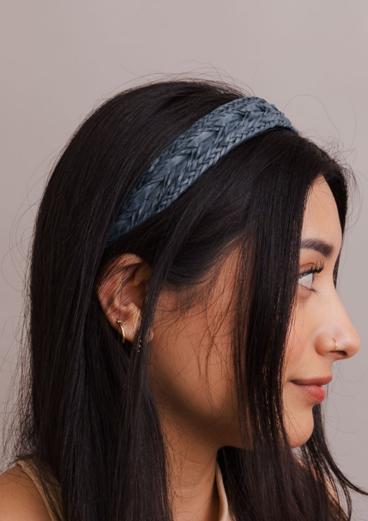 Braided Vegan Leather Headband- Blue