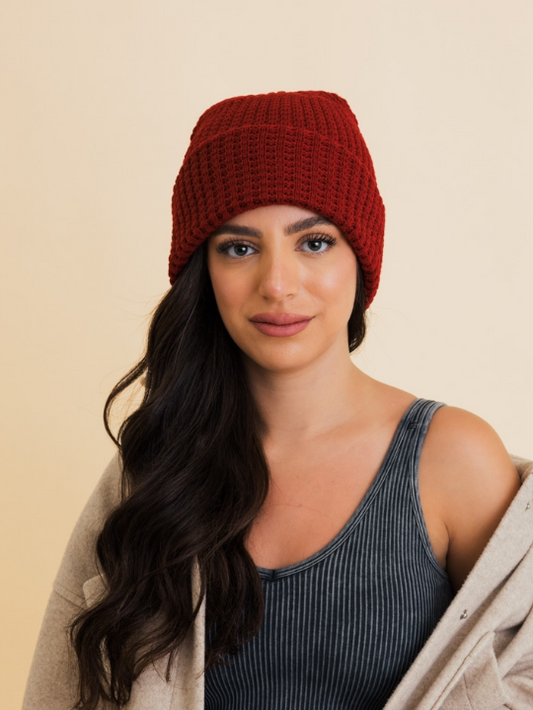 Warm Waffle Knit Beanie- Berry