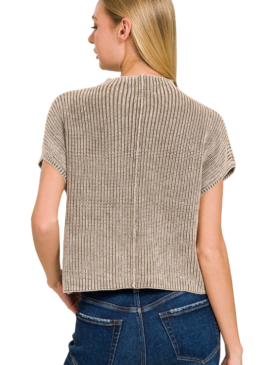 Mila Short Sleeve Cropped Sweater- Mocha