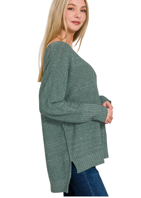 Tessa Center Seam Hi-Low Sweater- Ash Jade