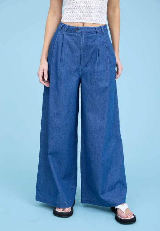 Sherri Wide-Leg Chambray Pants