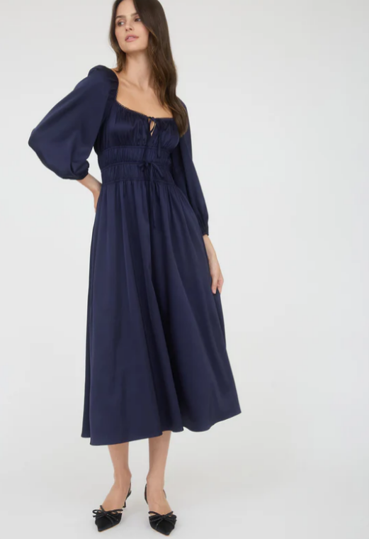 Laurence Front Tie Maxi Dress Navy Satin