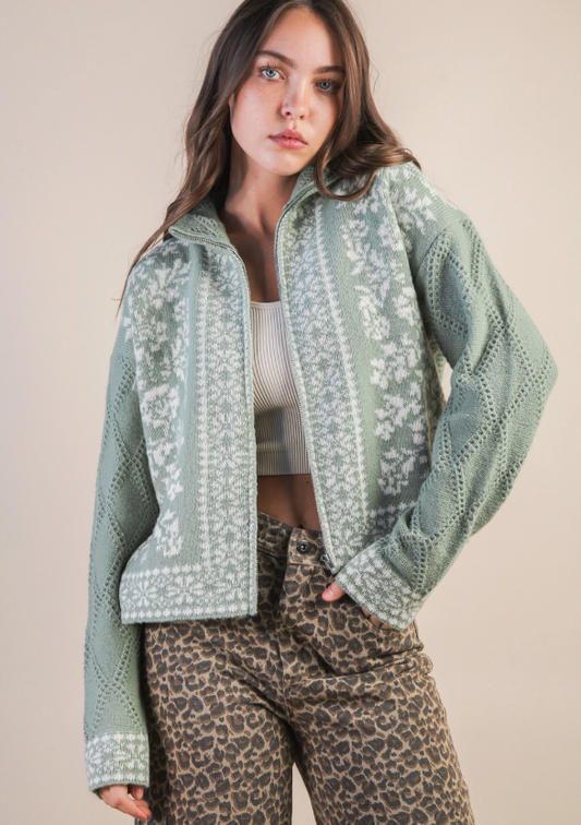 Melody Floral Zip-Knit Cardigan