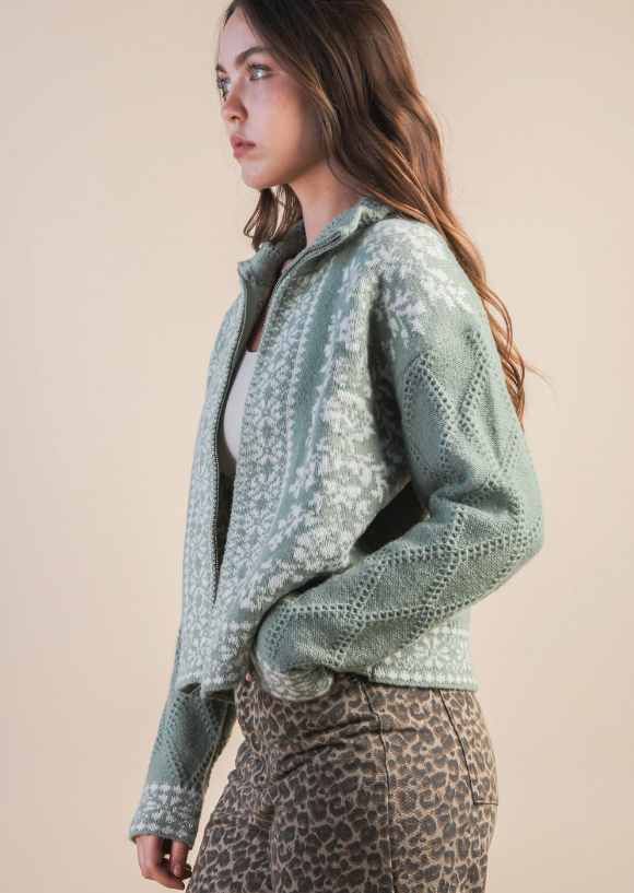 Melody Floral Zip-Knit Cardigan