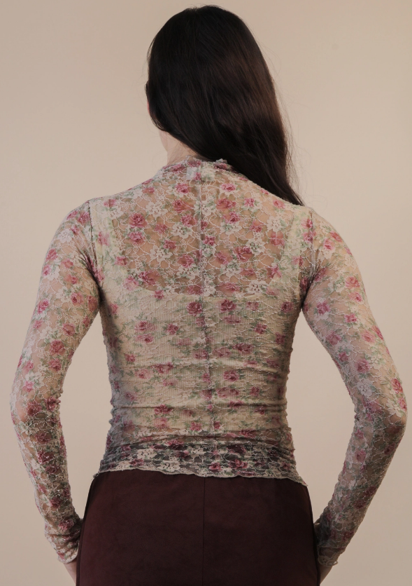 Angela Floral Lace Top - Beige