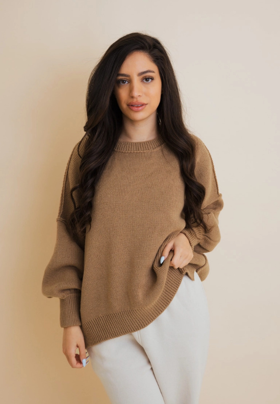 Sarah Drop Sleeve Knit Sweater - Mocha
