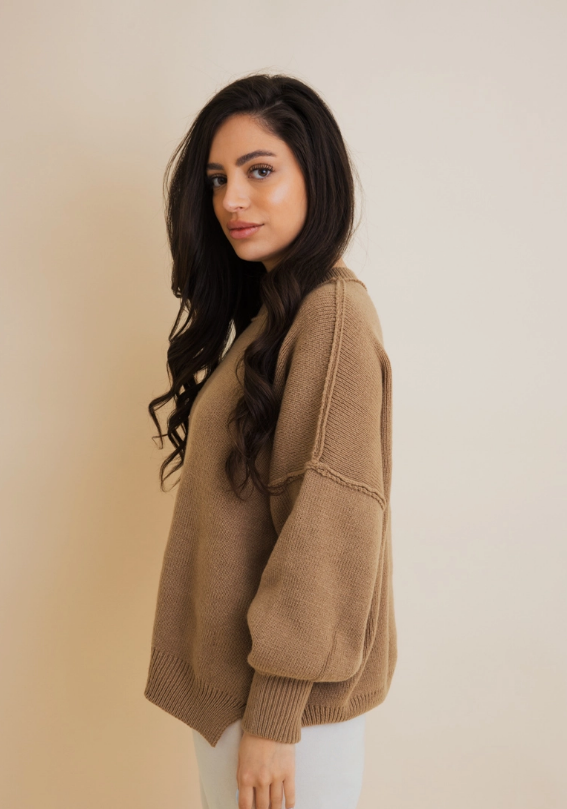 Sarah Drop Sleeve Knit Sweater - Mocha