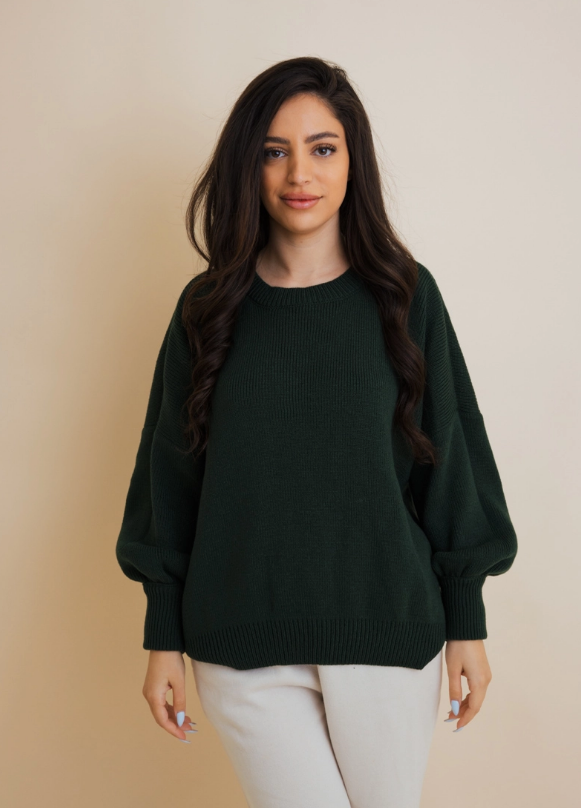 Sarah Drop Sleeve Knit Sweater - Dk Green