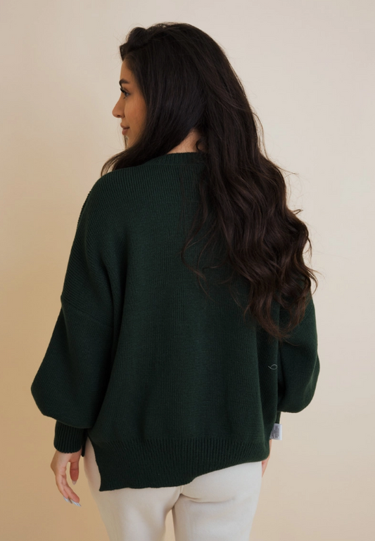 Sarah Drop Sleeve Knit Sweater - Dk Green