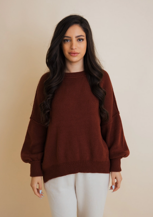 Sarah Drop Sleeve Knit Sweater - Brick