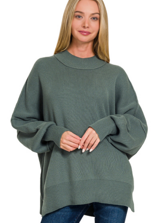 Blake Oversized Side Slit Sweater- Ash Jade