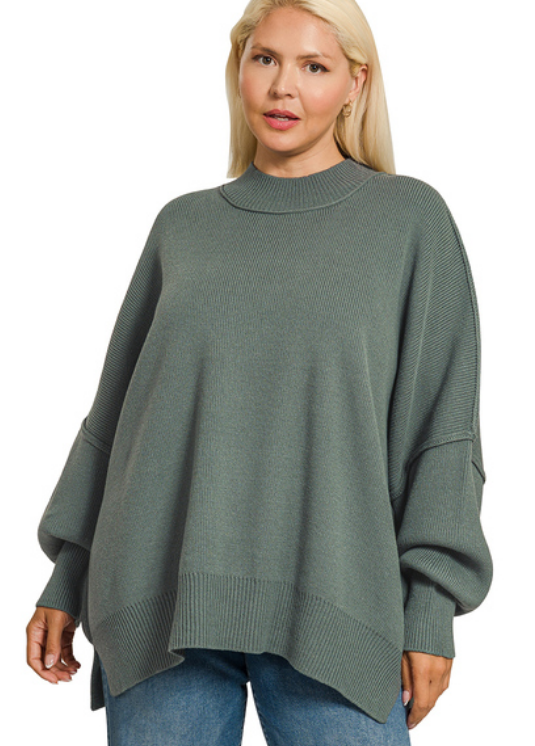 + Blake Oversized Side Slit- Ash Jade