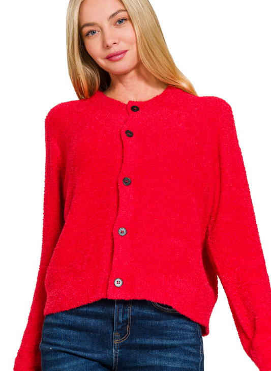 Karlie Button Cardigan- Red