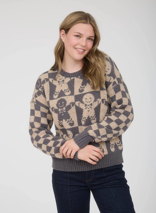 Gingerbread Christmas Sweater-Charcoal
