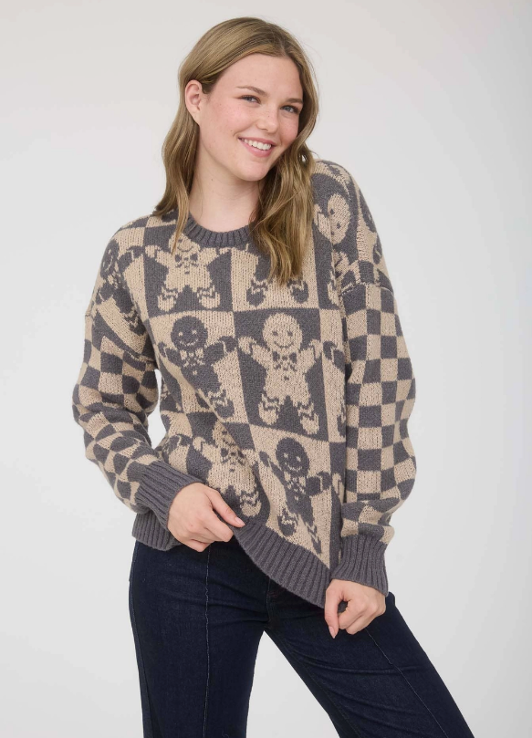 Gingerbread Christmas Sweater-Charcoal
