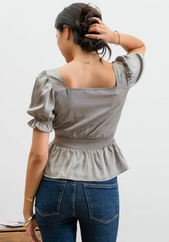 Celine Smocked Waist Tie Top