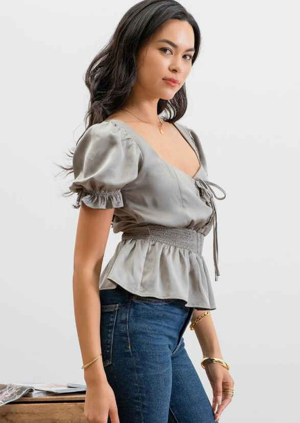 Celine Smocked Waist Tie Top