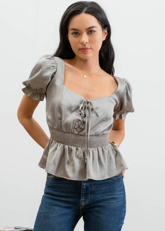 Celine Smocked Waist Tie Top