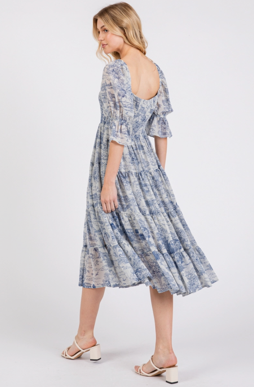 Lenni Floral Bubble Sleeve Midi Dress