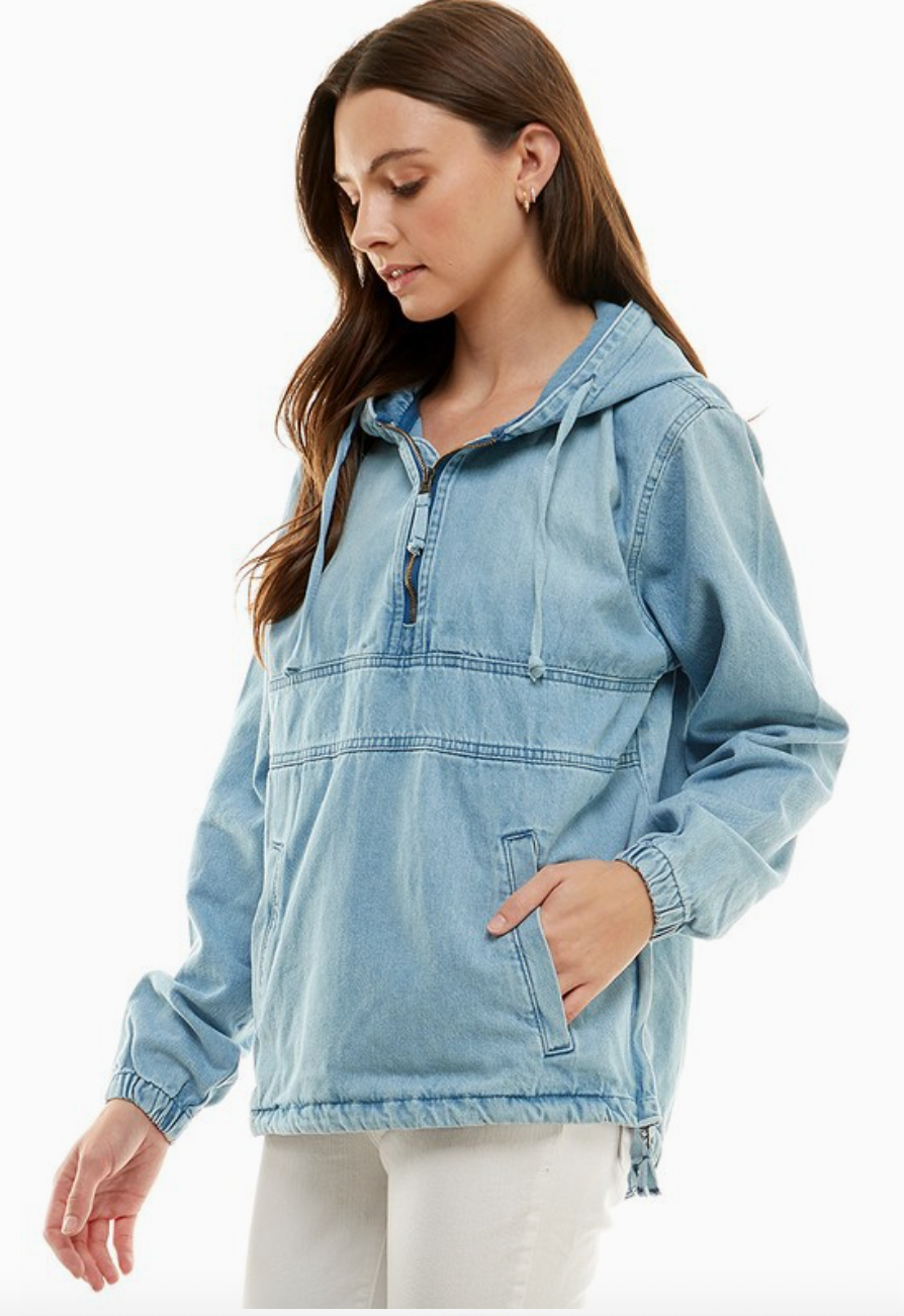 Carys Quarter Zip Oversized Denim Jacket