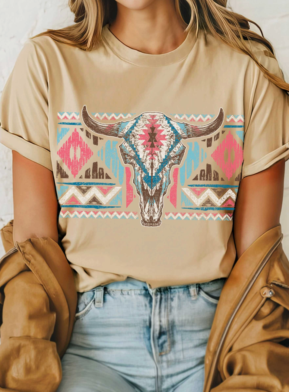 Graphic Tee - Aztec Cow Skull