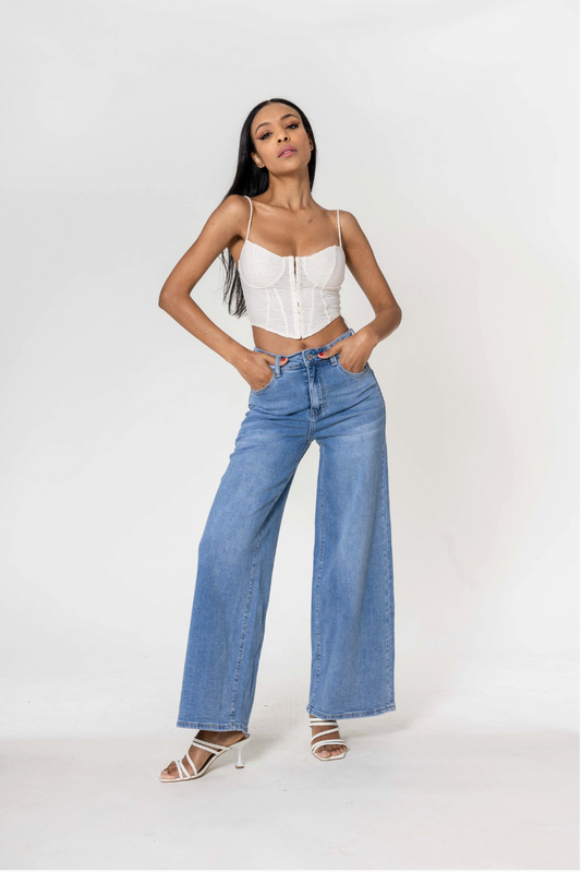 Della Faded Blue Wide Leg Jean