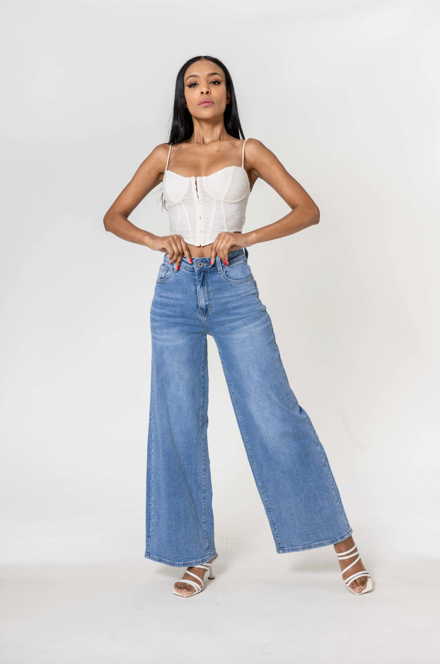 Della Faded Blue Wide Leg Jean