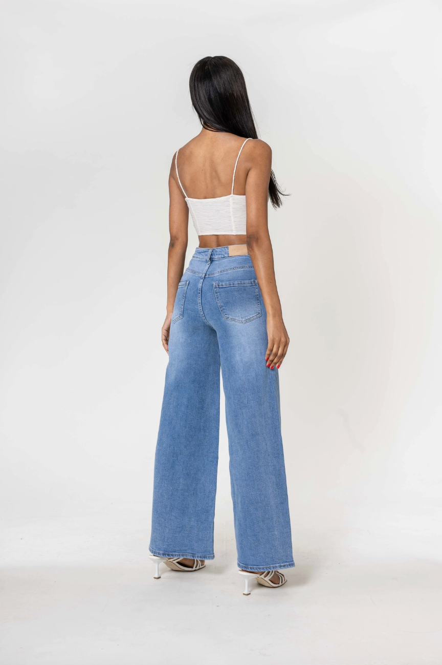 Della Faded Blue Wide Leg Jean