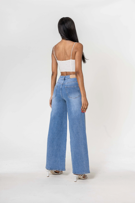 Della Faded Blue Wide Leg Jean