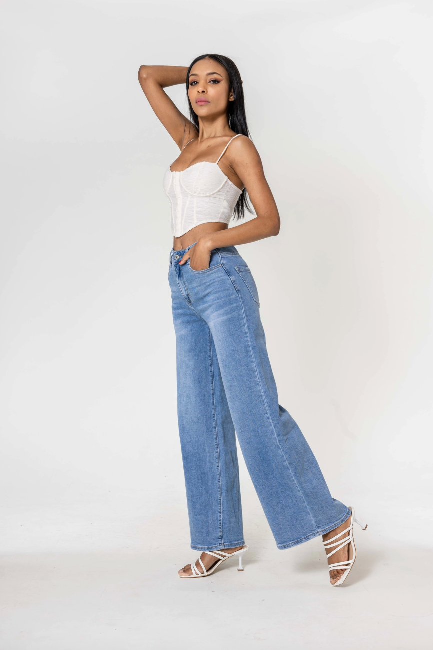 Della Faded Blue Wide Leg Jean