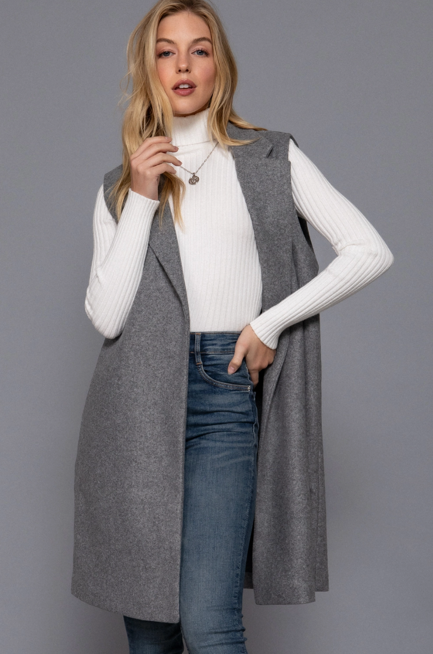 Nova Sleeveless Open Trench Vest - Grey
