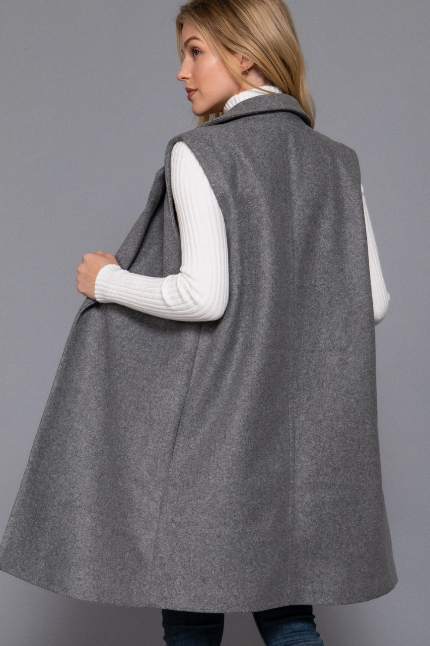 Nova Sleeveless Open Trench Vest - Grey