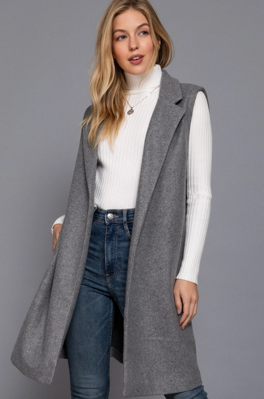 Nova Sleeveless Open Trench Vest - Grey