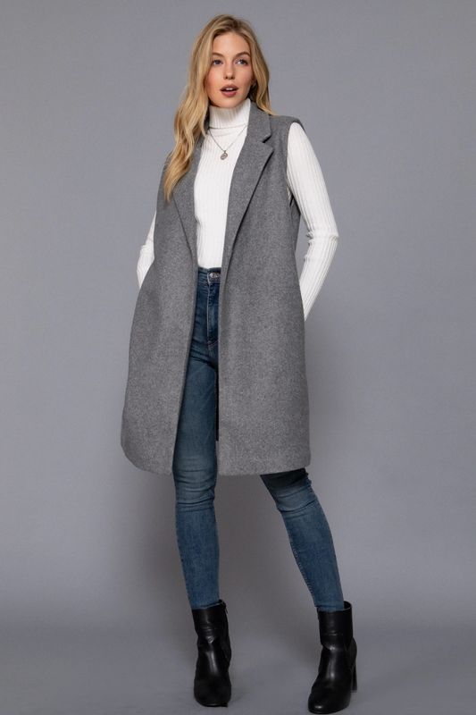 Nova Sleeveless Open Trench Vest - Grey