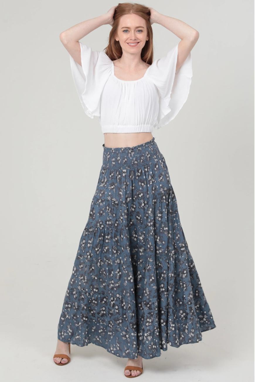 Hope Tiered Maxi Skirt - Dusty Blue