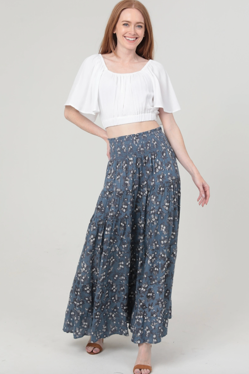 Hope Tiered Maxi Skirt - Dusty Blue