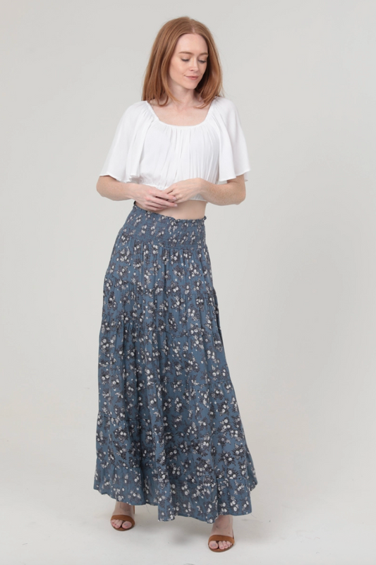 Hope Tiered Maxi Skirt - Dusty Blue