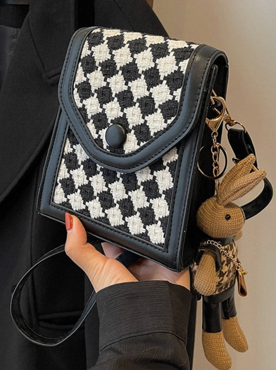 Regina Checkerboard Contrast Crossbody - Black