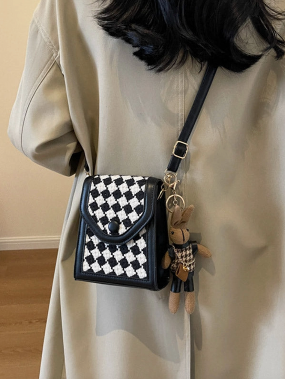 Regina Checkerboard Contrast Crossbody - Black